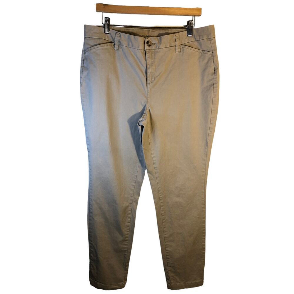Faded Glory Women's Sz 14 TALL Cotton Spandex‎ Flat Front Chino Khaki Pants